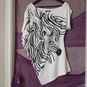 Zebra Asymmetrical Short Sleeved Top